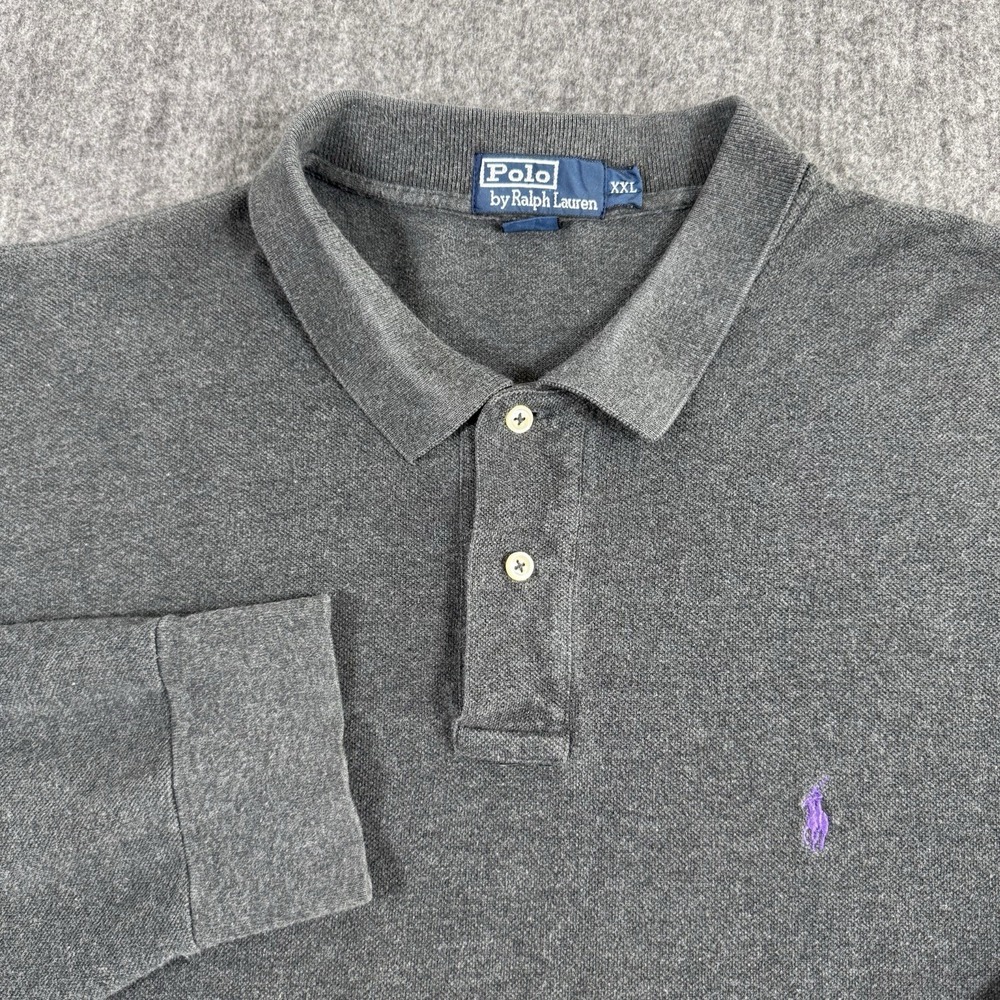 Polo Ralph Lauren Men's XXL Gray Long Sleeve Polo Shirt Purple Pony